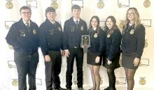 Gregory Co. Officer team with their National Chapter award. Officers from l to r: Leo Mosterd, Sentinel; Jamison VanderPol, Treasurer; Nick Kenzy, President; Avery Zeisler, Vice President; Ava Kerner, Secretary; and Aubree Miller, Reporter.